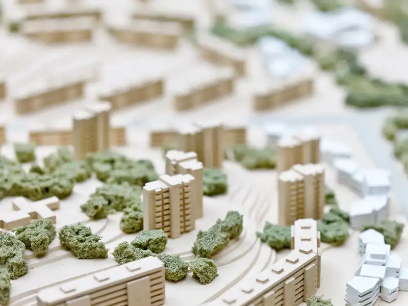 A miniature model of city buildings