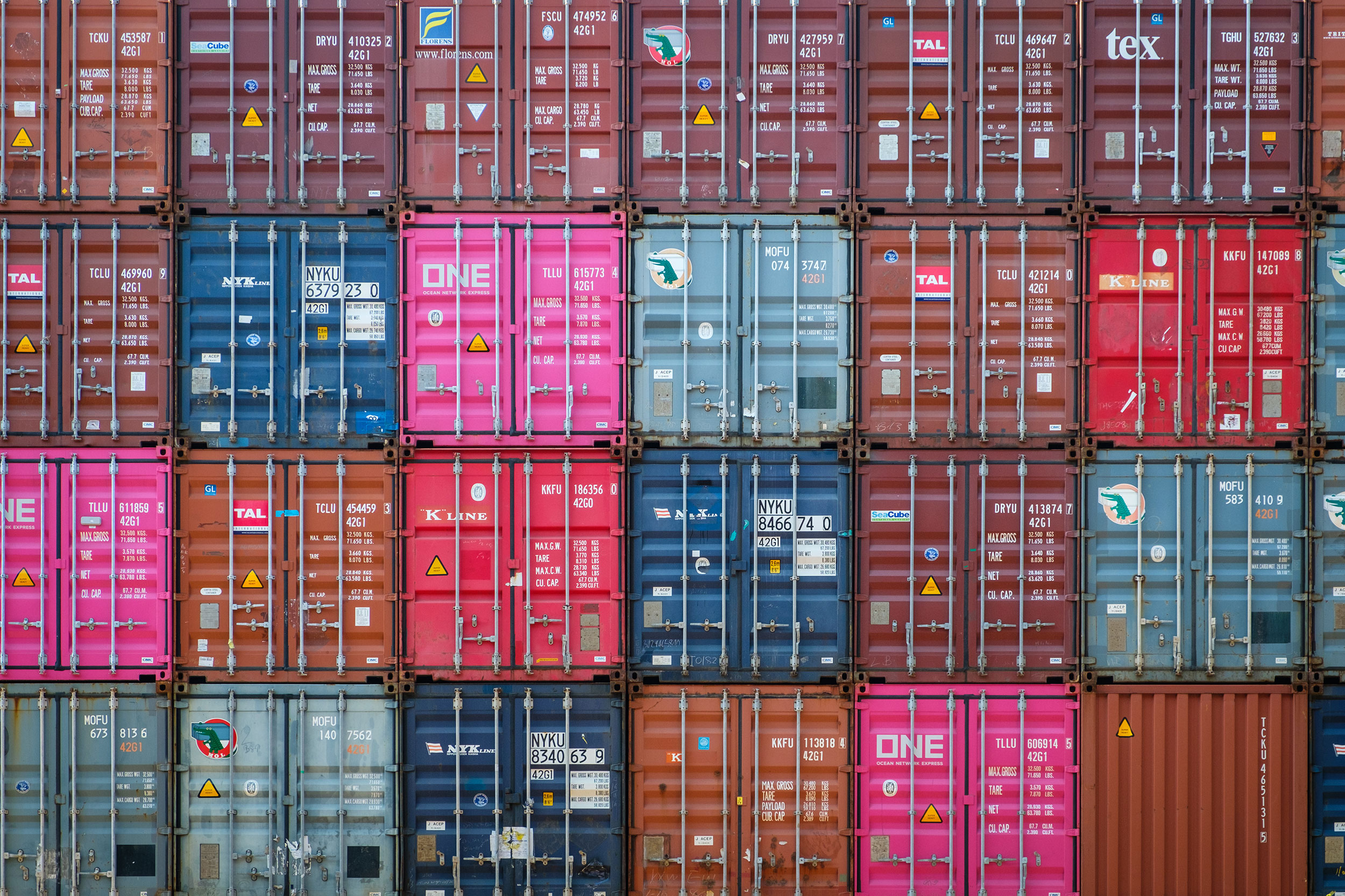 A colorful palette of shipping containers