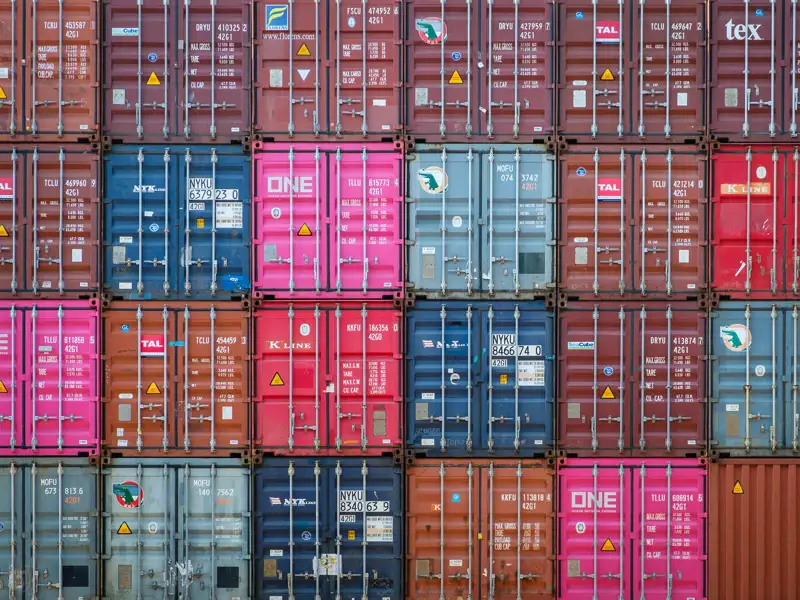 A colorful palette of shipping containers