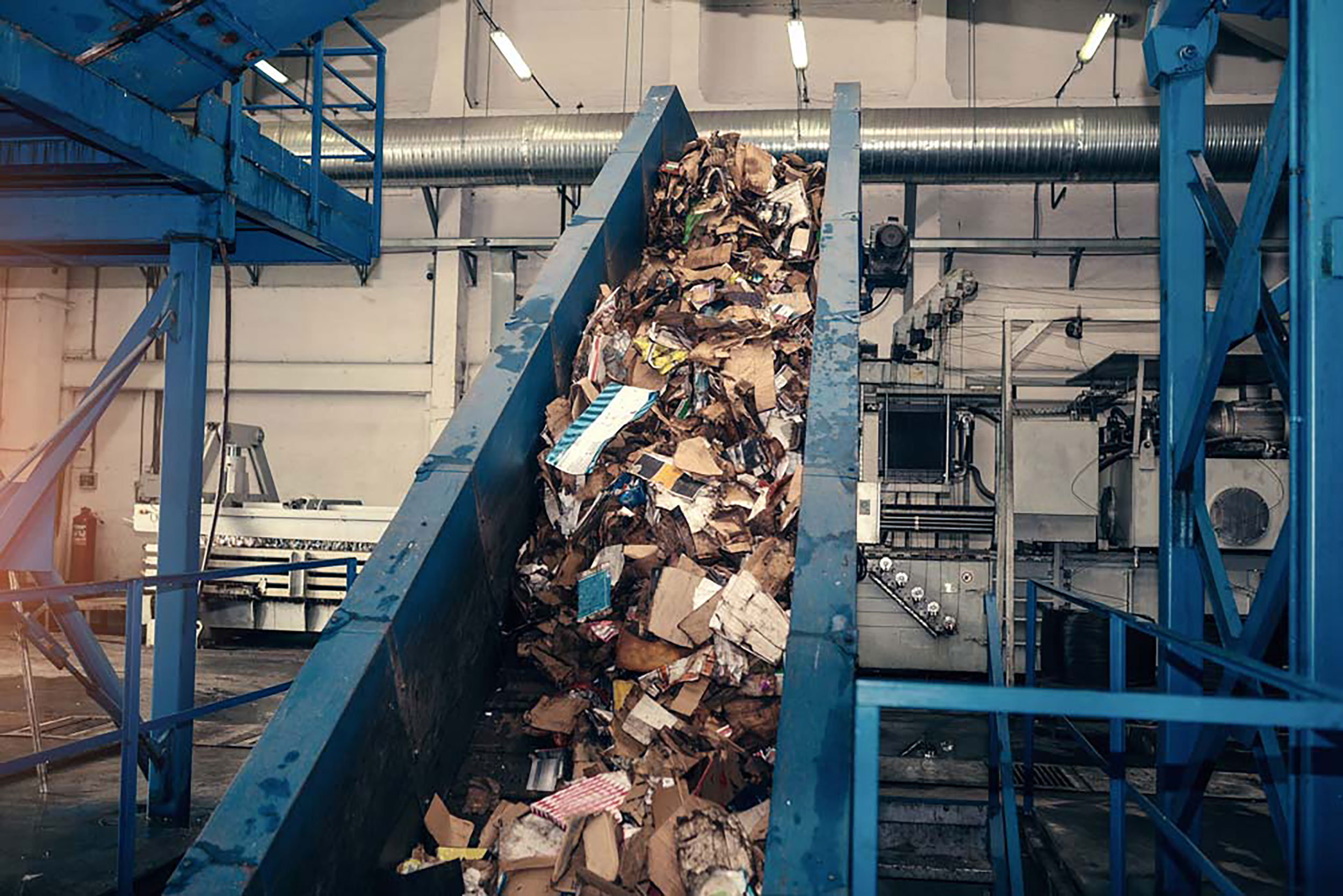 A conveyer moves waste through a processing plant