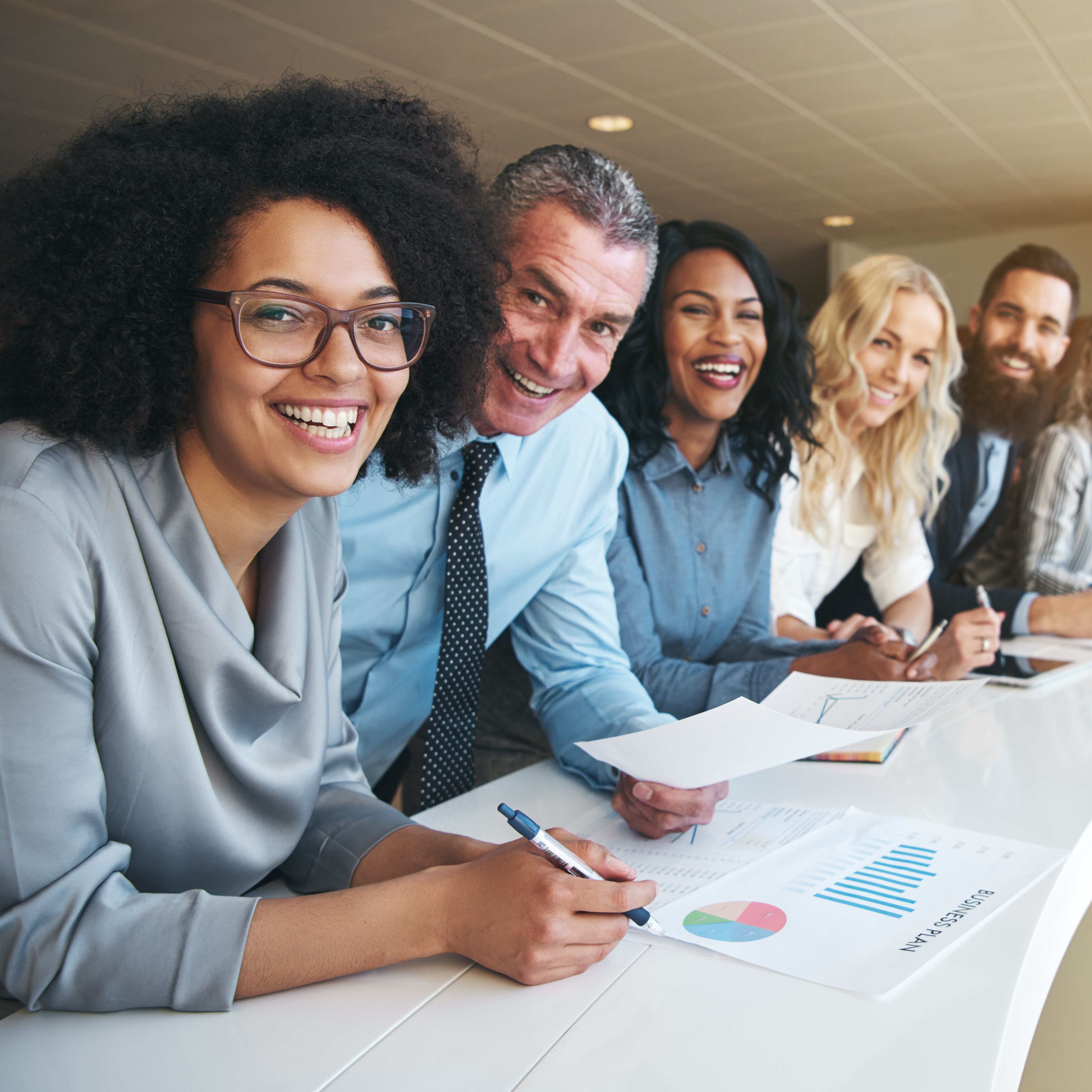 Group of coworkers smiling.