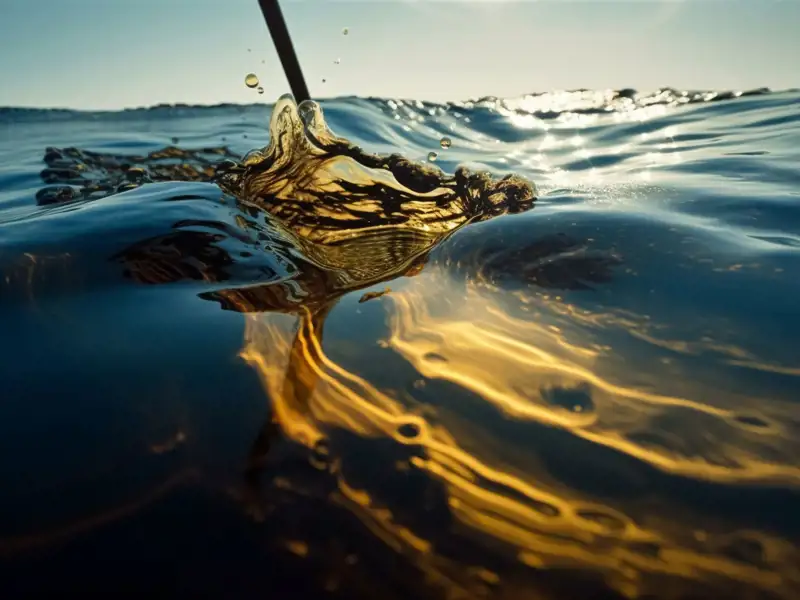 An oil spill mixes with water